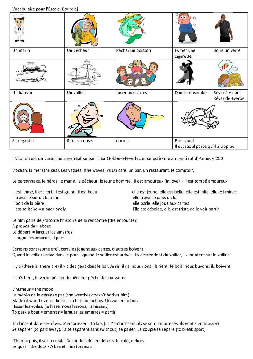 vocabulaire pour escale