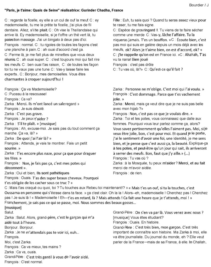 Paris je t'aime quai de seine, script